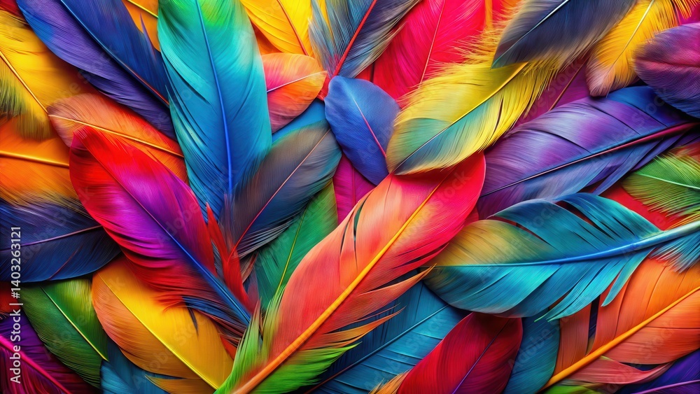 Vibrant geometric feathers overlapping in bold contrasting colors