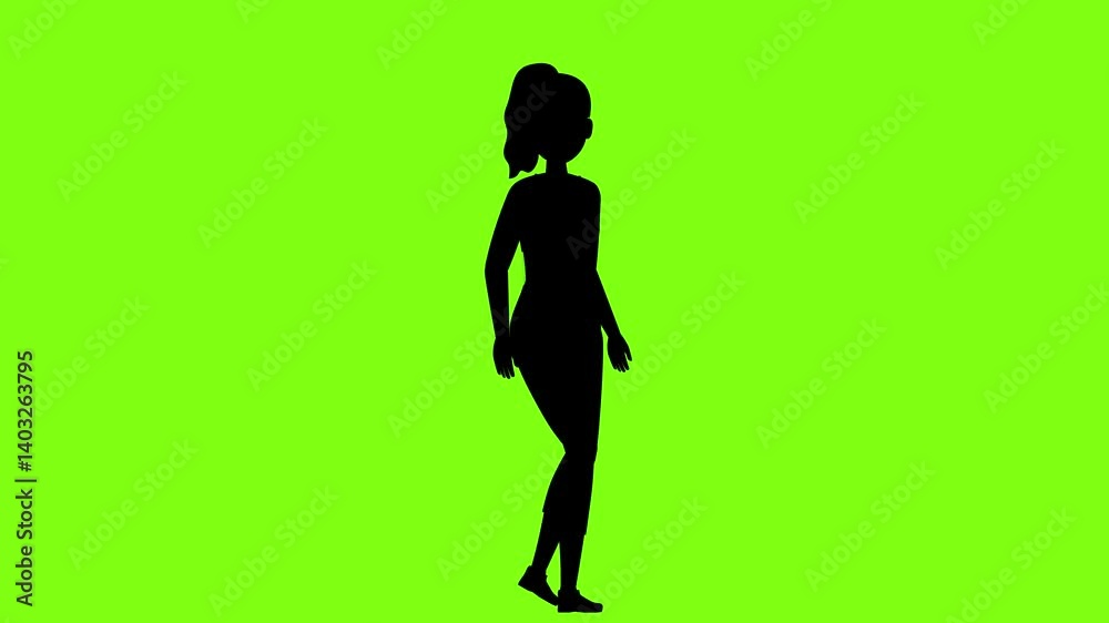 Silhouette of a woman walking in a green screen background. Perfect for compositing and visual effects in post-production. Silhouette of a woman walking in a green screen background. Perfect for compositing and visual effects in post-production.