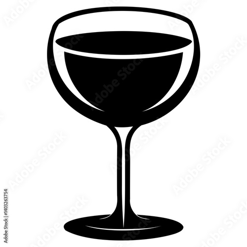 Elegant Wine Glass Silhouette Vector: Filled Liquid, Isolated on Transparent Background