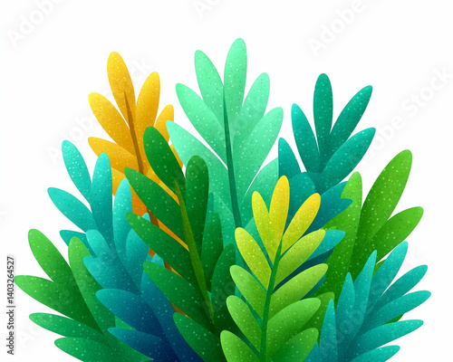 Vibrant illustration of stylized foliage in teal, green, and yellow hues. Generative AI