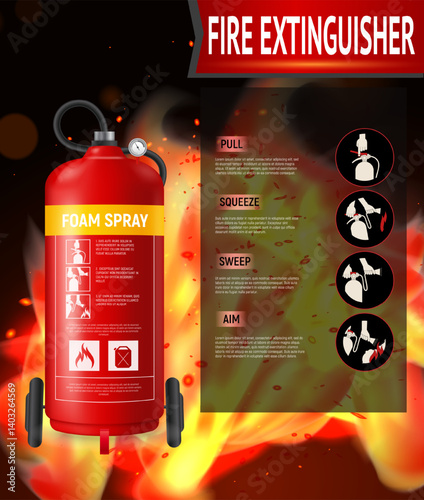 Realistic fire extinguisher with fire extinguishing unit