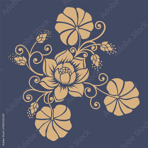 Floral vector stencil. Linocut flower illustration isolated. Vintage tattoo design. Block print or woodcut stamp graphic.