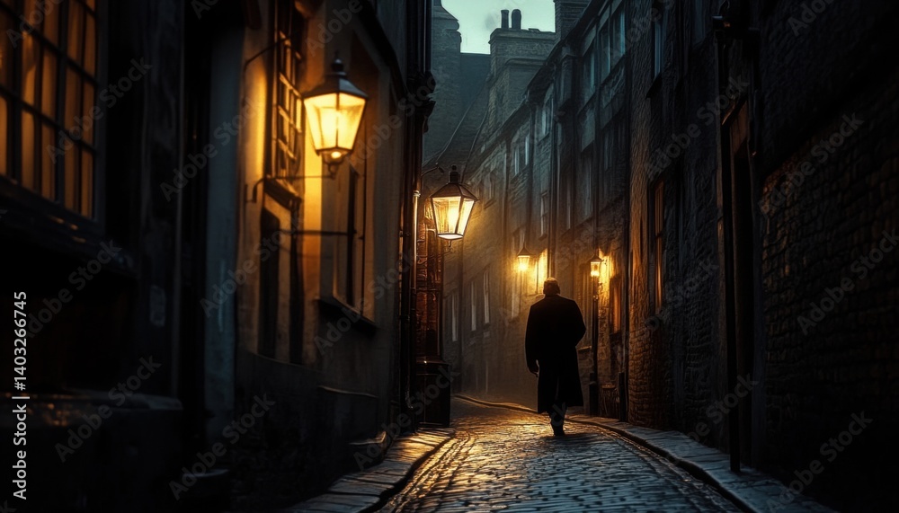 Fototapeta premium Nocturnal alleyway stroll through a historic European city.