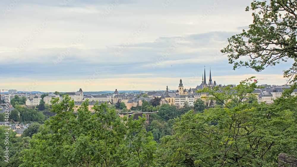 Fototapeta premium Cityscape of Luxembourg on a cloudy summer day.