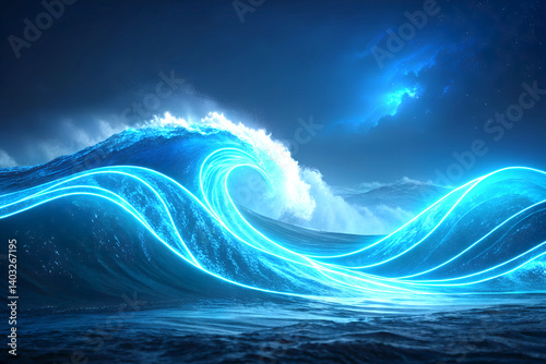 Ocean water waves blue background wallpaper art illustration 