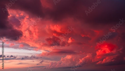 Red cloud texture background. Blurred photo of red sky with clouds. Generated image