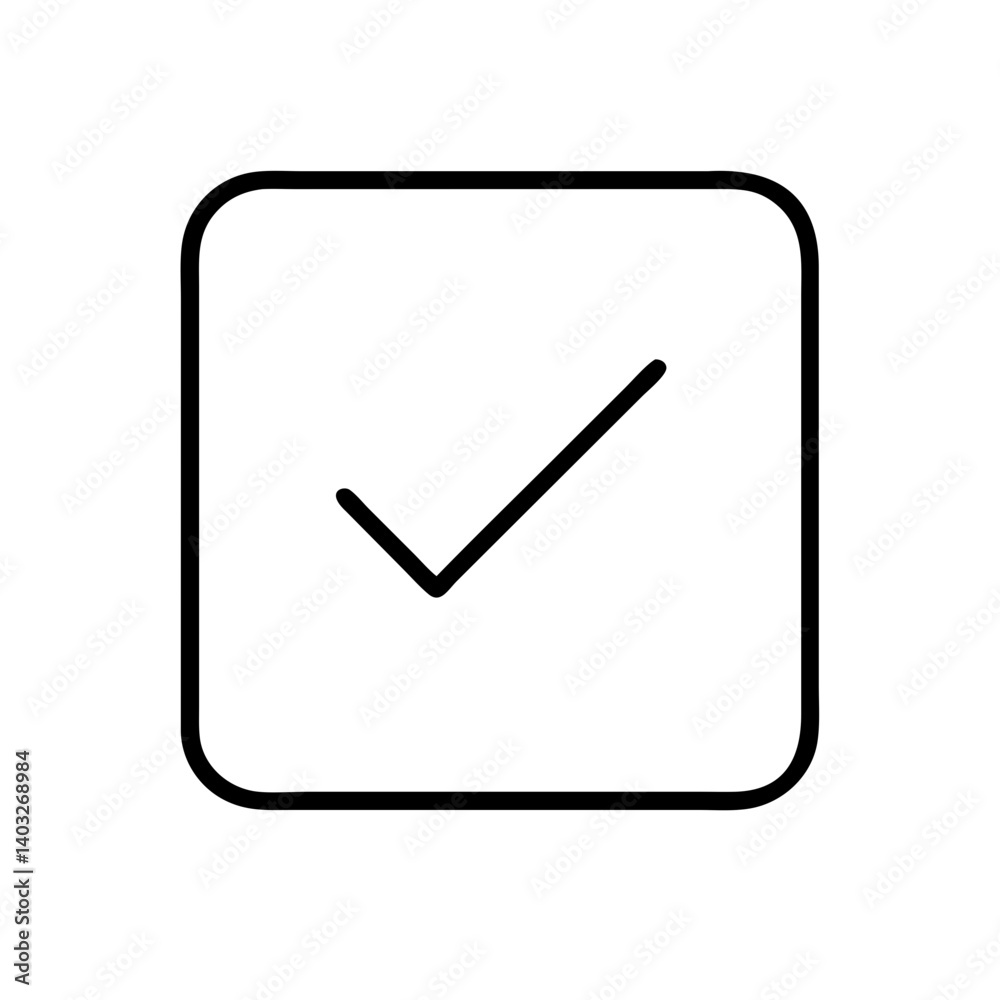 Registration icon with checkmark, sign-up concept, black and white design Registration icon with checkmark, sign-up concept, black and white design