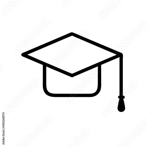 Course enrollment icon with graduation cap, education concept, black and white design