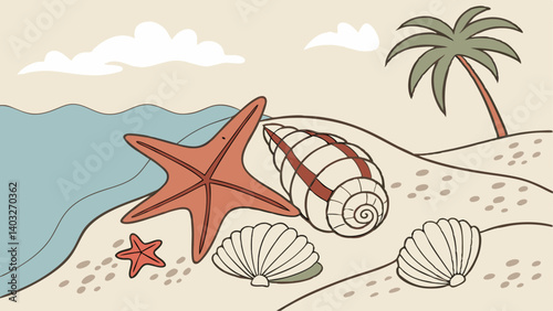 sea shells and starfish