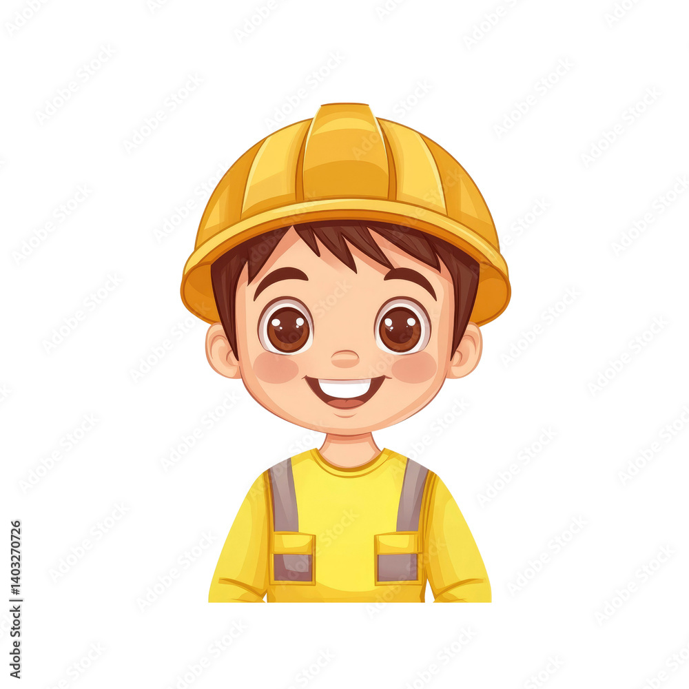 Happy Little Construction Worker Adorable Cartoon Boy in Yellow Hard Hat Happy Little Construction Worker Adorable Cartoon Boy in Yellow Hard Hat