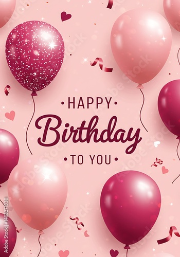 Obraz na płótnie Elegant Pink Birthday Card With Balloons and Glitter w salonie