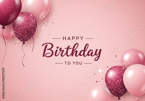Obraz na płótnie Elegant Pink Birthday Card With Balloons and Glitter w salonie