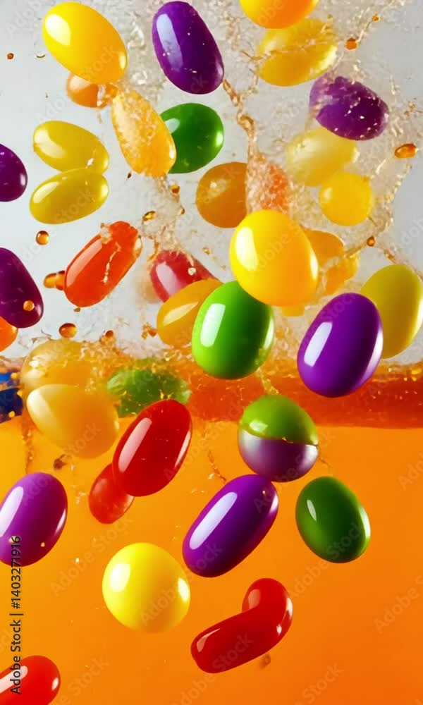 Colorful jelly beans in mid-air splash.