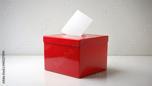 Red ballot box with blank voting paper on white background , office, government,  office, government