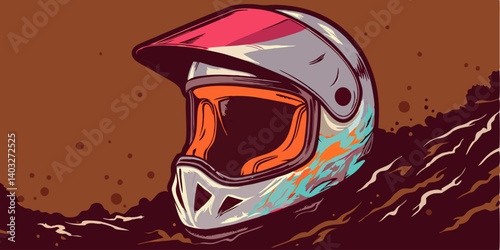Motocross Helmet in Mud, Vector Art