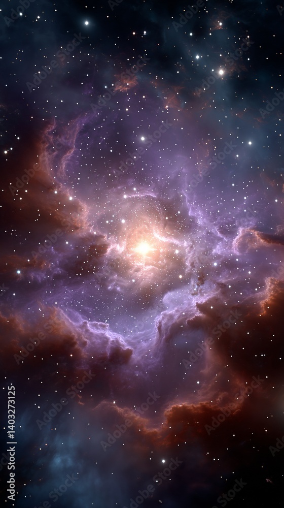 Fototapeta premium Cosmic nebula with vibrant hues and bright core