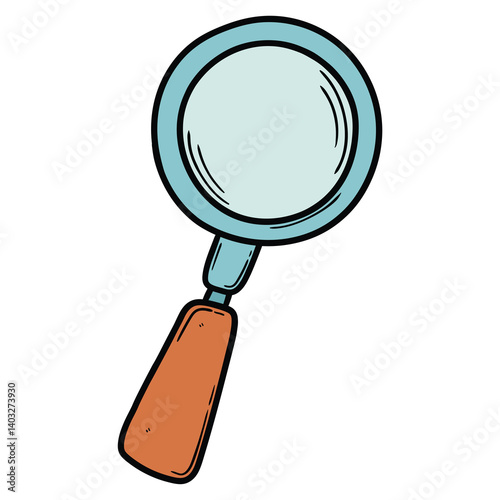 Hand drawn cartoon magnifying glass on white background.
