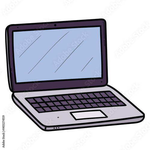 Hand drawn cartoon open laptop on white background.