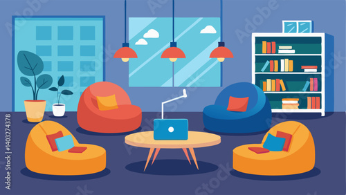 A study lounge with comfortable couches and bean bags for relaxed studying.