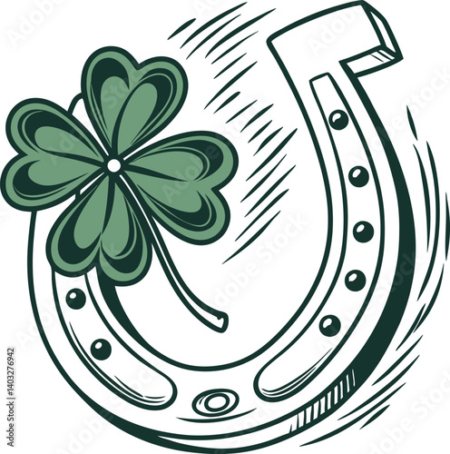 Horseshoe lucky symbol with clover st patricks vector image (7).eps