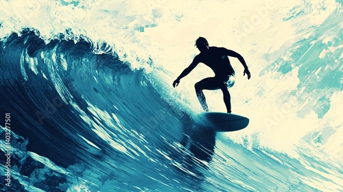 Surfer rides ocean wave, dramatic sky, extreme sports action