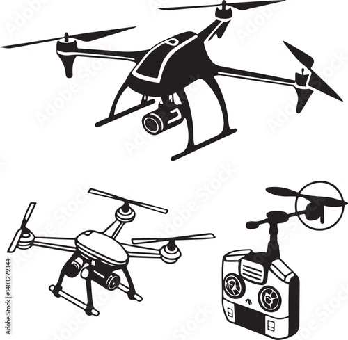 A set of Drone silhouette vector icon


