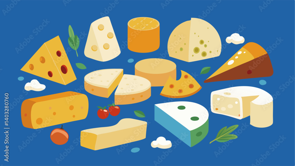 A selection of different types of cheeses from around the world.