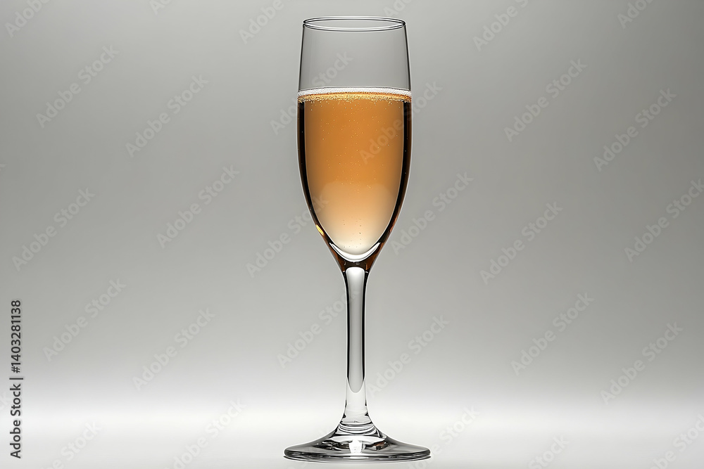 Elegant champagne glass filled with sparkling beverage against a soft gradient backdrop Elegant champagne glass filled with sparkling beverage against a soft gradient backdrop