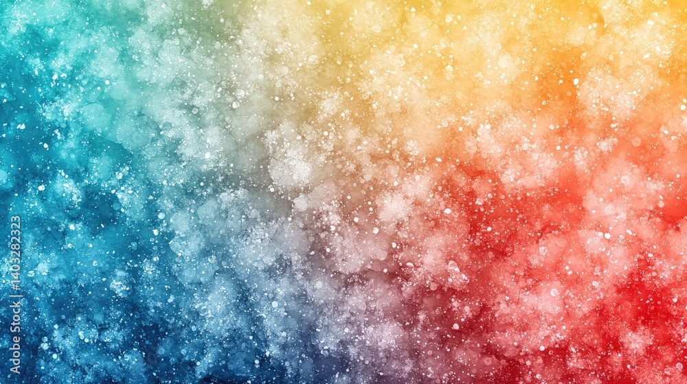 Fototapeta premium Vibrant abstract background with a mix of colours and textures. A blend of cool blues and warm oranges and reds with a speckled, almost snowy, effect