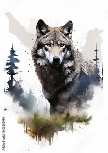 Wolf in nature on white background...
