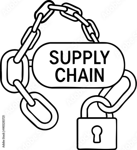 Import Tariffs trade impact concept. Lock and chain symbolizing supply chain security.