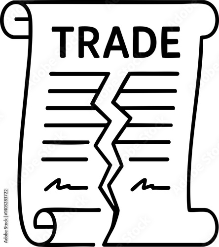 Import Tariffs trade impact concept. Document featuring the word "TRADE" with a tear in the middle.