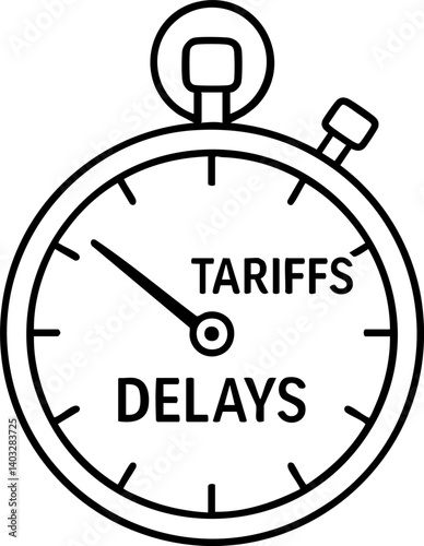 Import Tariffs trade impact concept. Stopwatch illustration highlighting tariffs and delays.