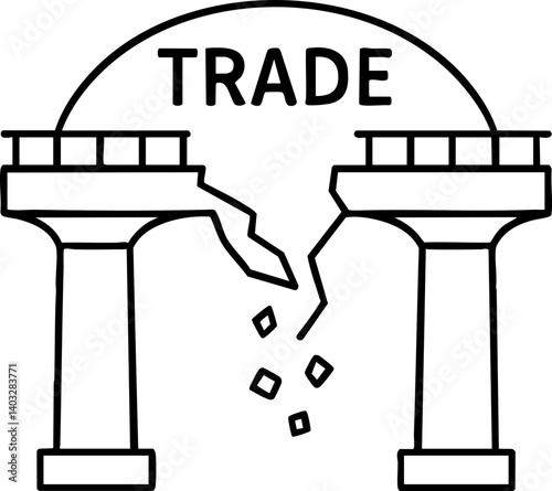Import Tariffs trade impact concept. Illustration of broken pillars with the word "TRADE.