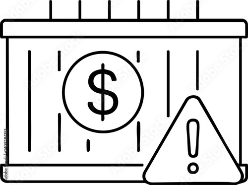 Import Tariffs trade impact concept. Warning sign on a crate with a dollar symbol indicating caution.