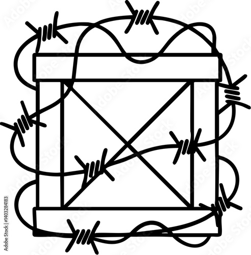 Import Tariffs trade impact concept. Abstract illustration of a square with tangled lines around it.