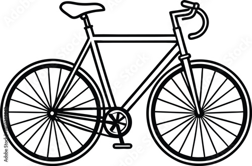 Classic road bicycle black and white line drawing. Minimalist bicycle with drop handlebars. Geometric bike vector illustration.