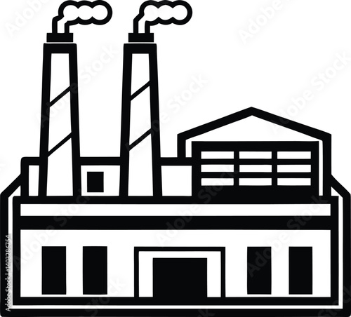 Striped chimney factory illustration. Minimalist industrial building. Factory line art vector.