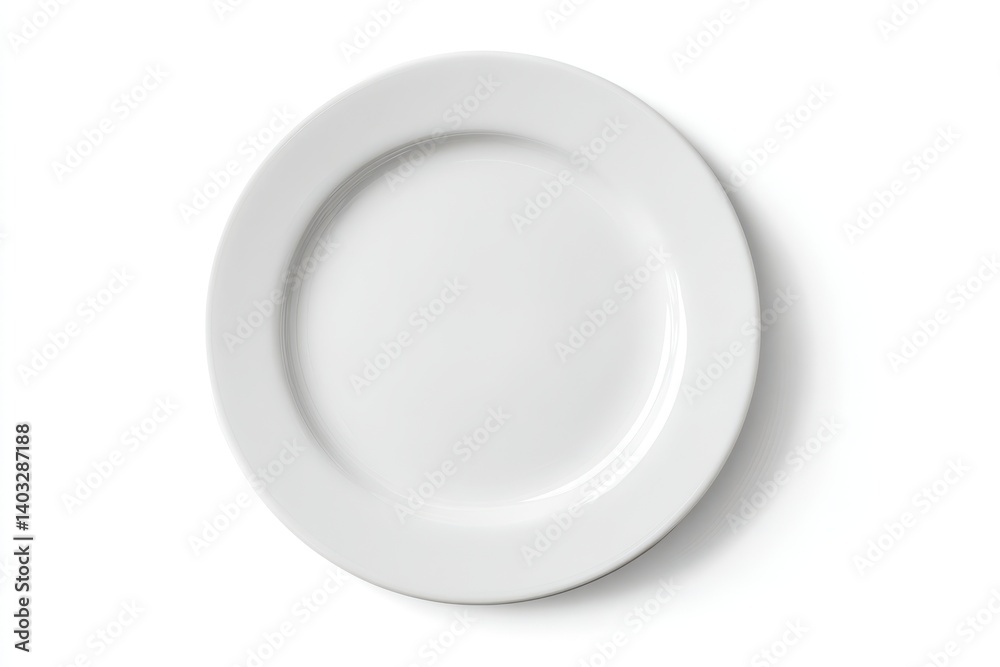 Plain white ceramic plate centered on white background Plain white ceramic plate centered on white background