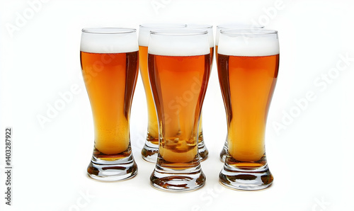 Wallpaper Mural Five glasses of golden beer arranged together on a white background, ideal for beverage advertising Torontodigital.ca