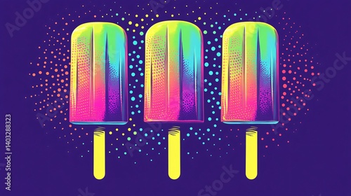 Vibrant Neon Color Popsicles Infused with Comic Halftone Dots for a Playful Summer Treat