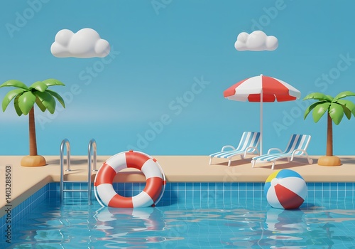 Cartoon swimming pool illustration summer vacation