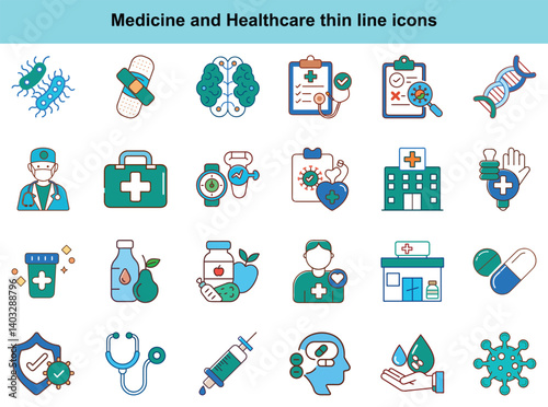 Medicine Healthcare Thin Line Icons Set