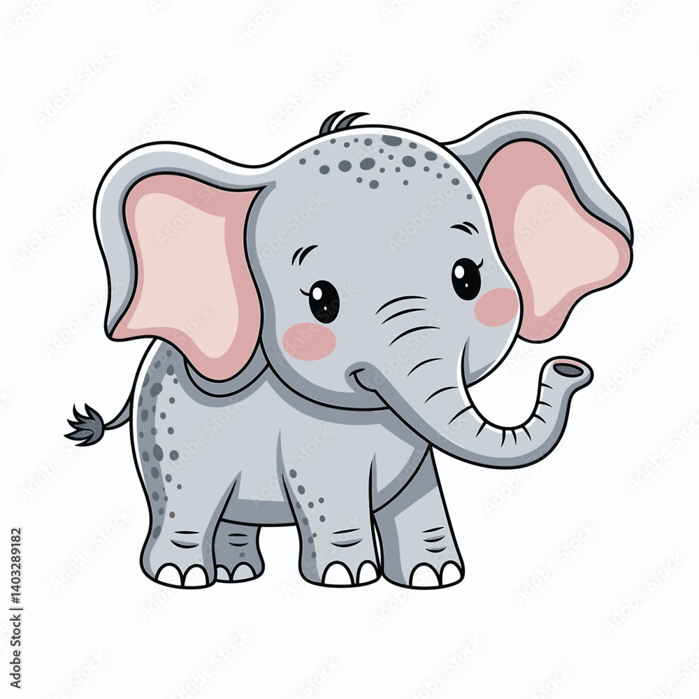 Naklejka premium Adorable Cartoon Elephant with Big Ears and Cheeks
