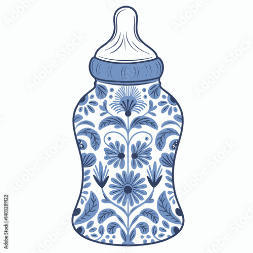 Floral Patterned Baby Bottle on White Background