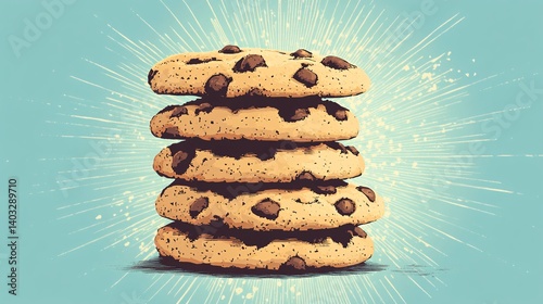 Delicious Graphic Cookie Stack with Halftone Textures for a Tasty Design Concept