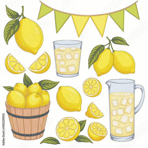 Vibrant Lemon Illustrations with Refreshing Lemonade Elements