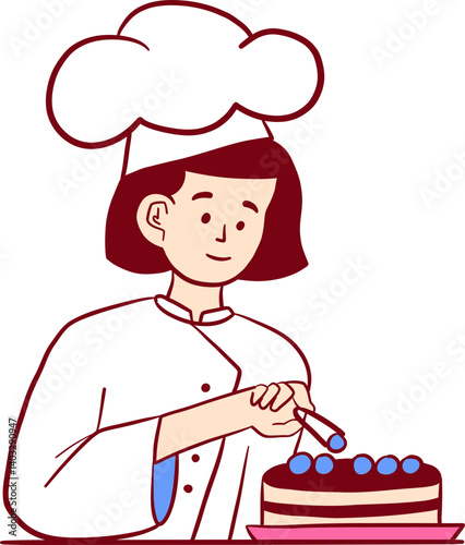 Chef Adding Berries to Cake