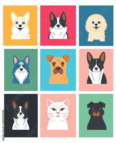 Colorful Illustrated Portraits of Various Dogs