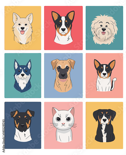 Colorful Illustrated Portraits of Various Dogs